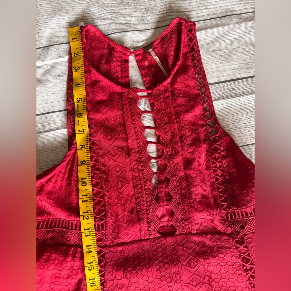 Free People Red Lace Cutout Fit & Flare Dress Size 10 Boho - Picture 9 of 11